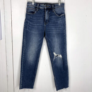 Kut From The Kloth Straight Jeans Cropped High Rise Raw Hem Ripped KNee Womens 4